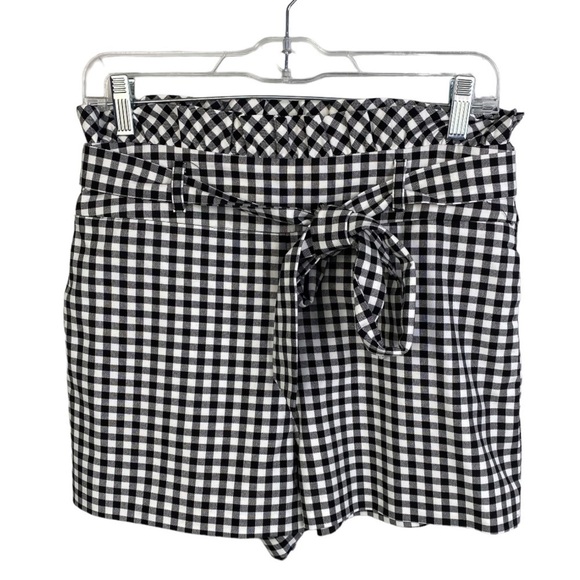 Zara black white gingham speck paper bag tie front shorts size M - Picture 1 of 10
